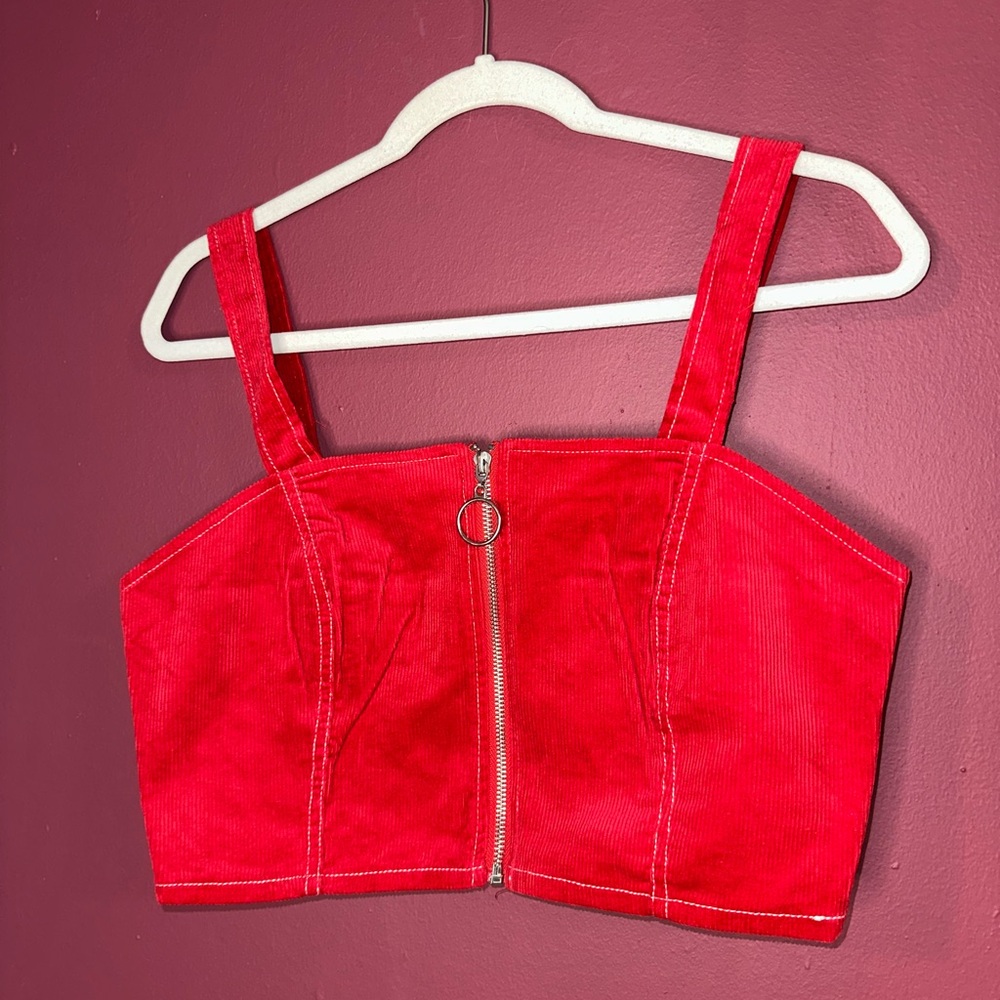 Urban outfitters red corduroy crop top with zipper